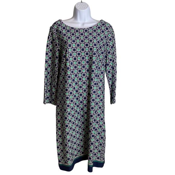 Talbots Women's Green Blue Geometric Ponte Knit Dress Size 10 Old Money Classic - Picture 1 of 11
